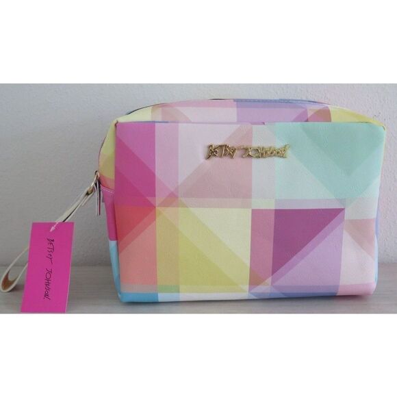 Betsey Johnson CBJ-1084 Women's Multi Color Block Weekender Cosmetic Case $68 - Picture 1 of 8